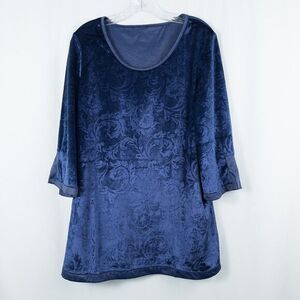 Avon Embossed Velvet 3/4 Sleeve Tunic Top Womens‎ Large Blue Elegant Whimsigoth